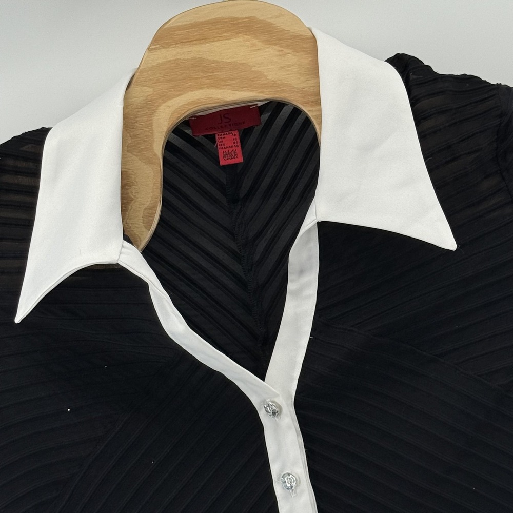 JS Collections Shirt Womens 16 Black White Sheer Textured‎ Button Up Blouse Top